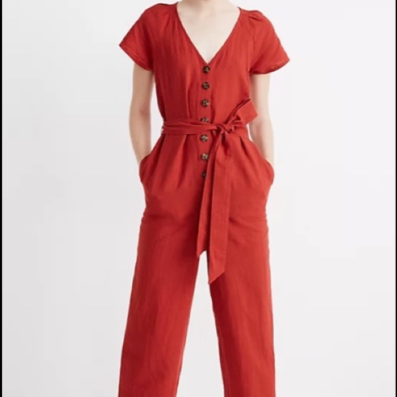 Madewell Pants - Madewell Linen-Cotton Pleat-Sleeve Jumpsuit